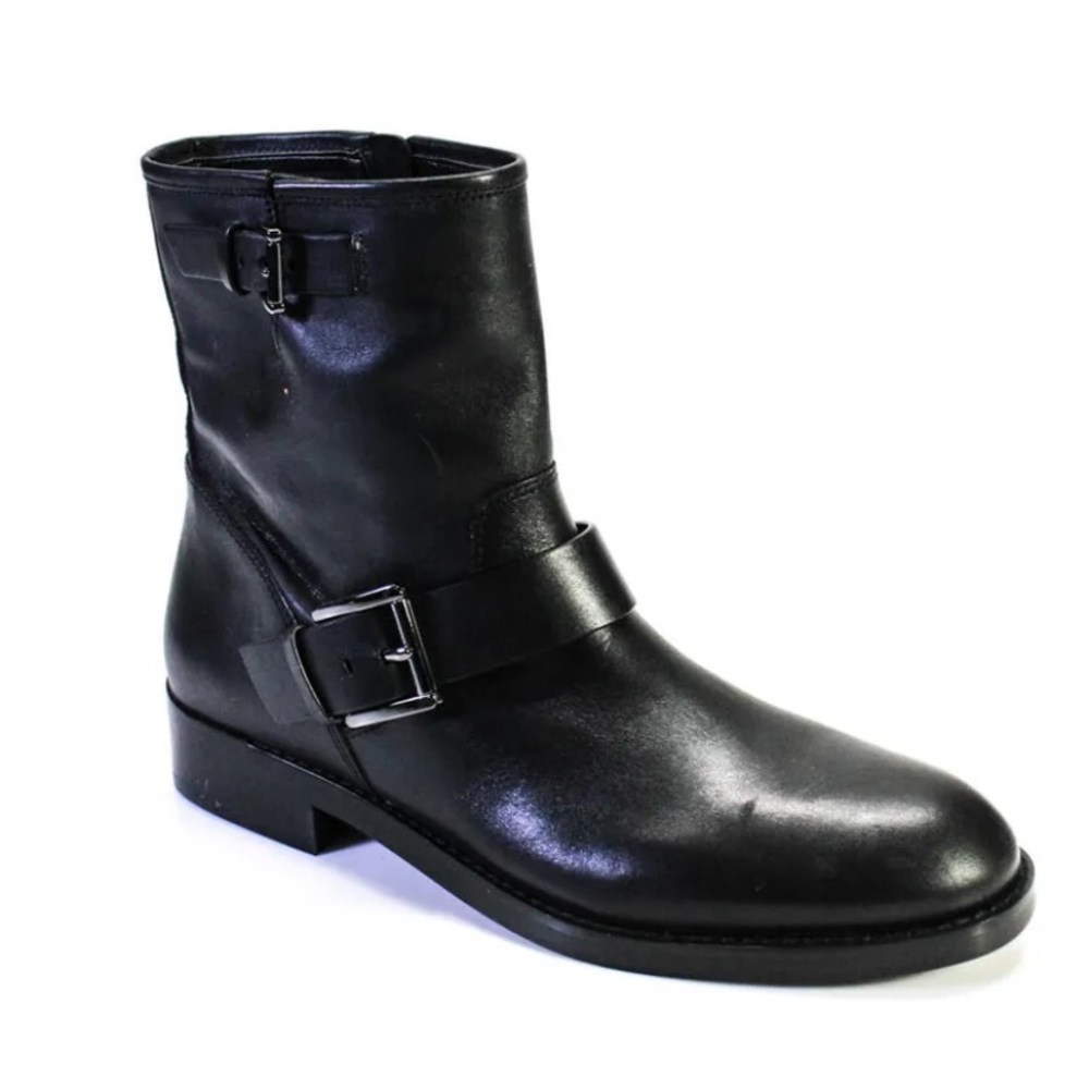 Michael Kors black leather buckle boots